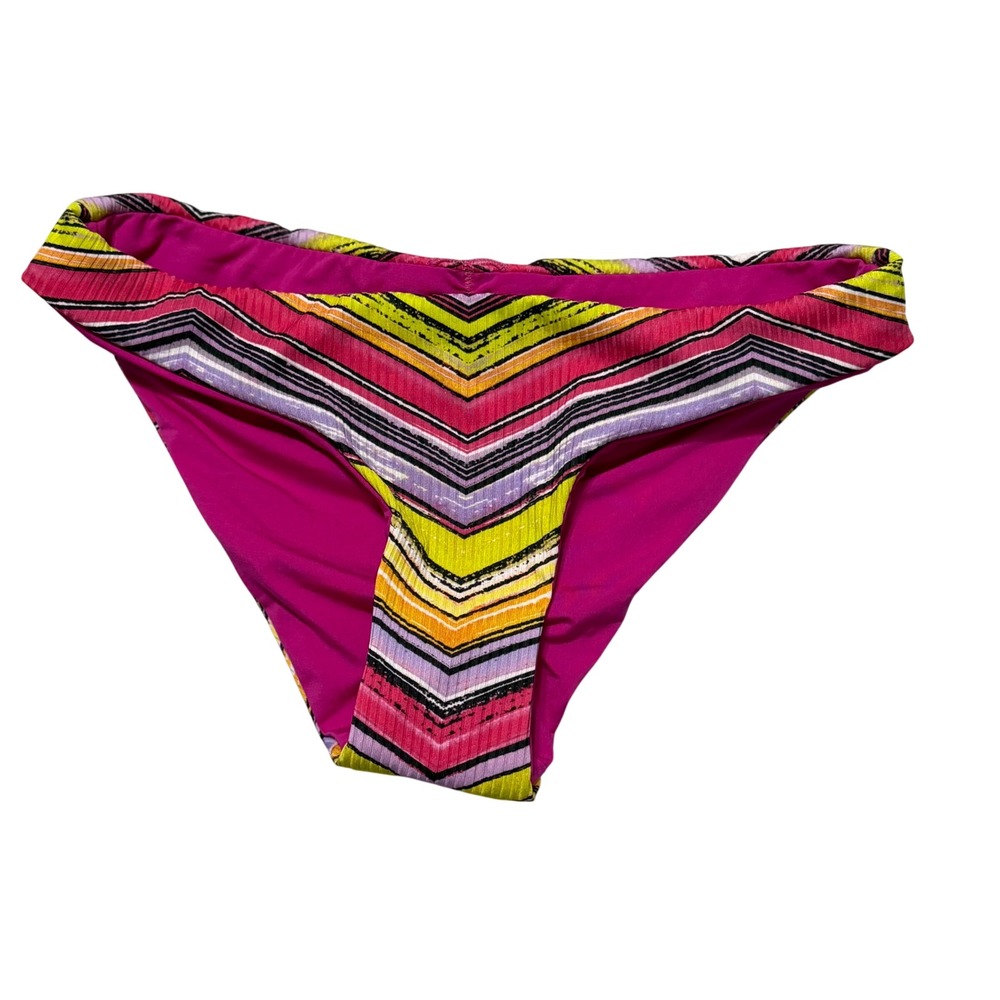 BECCA by Rebecca Virtue Bikini Bottom Women XS Pink Reversible Chevron Stripe
